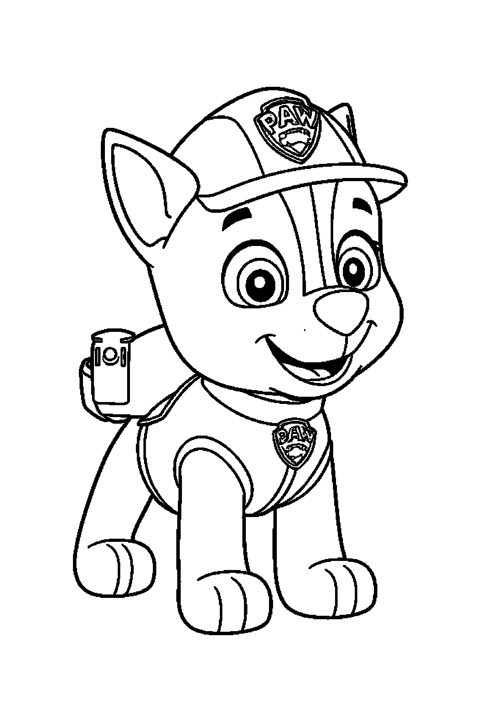 Coloriage Pat Patrouille gratuit à imprimer : Zuma avec un petit sourire timide