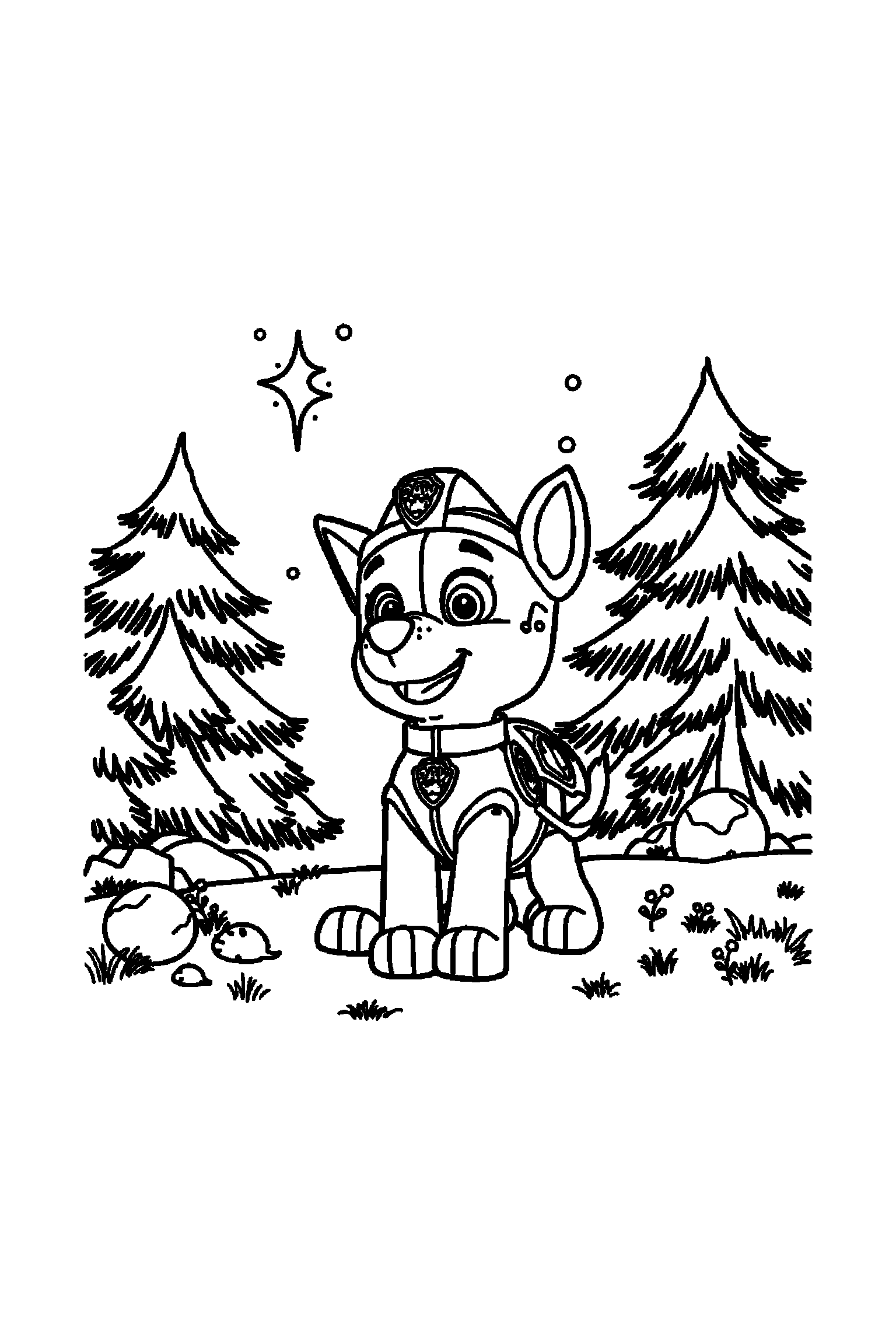 Coloriage Pat Patrouille gratuit à imprimer : Rocky qui regarde une étoile