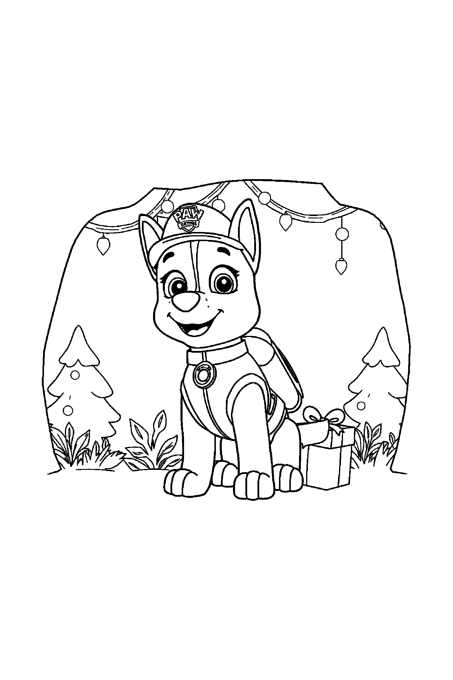 Coloriage Pat Patrouille gratuit à imprimer : Zuma avec un cadeau fermé