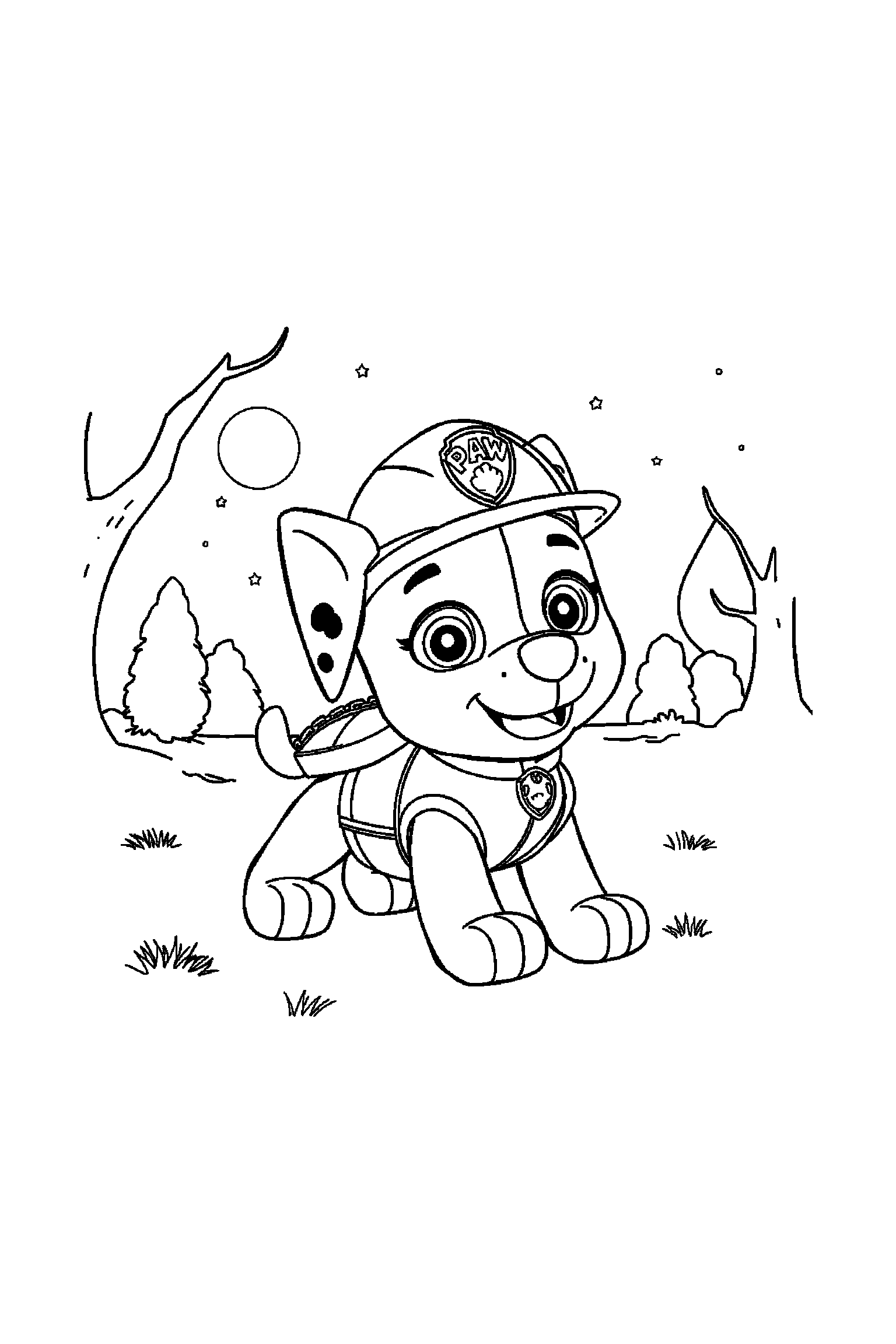 Coloriage Pat Patrouille gratuit à imprimer : Chase qui dort paisiblement