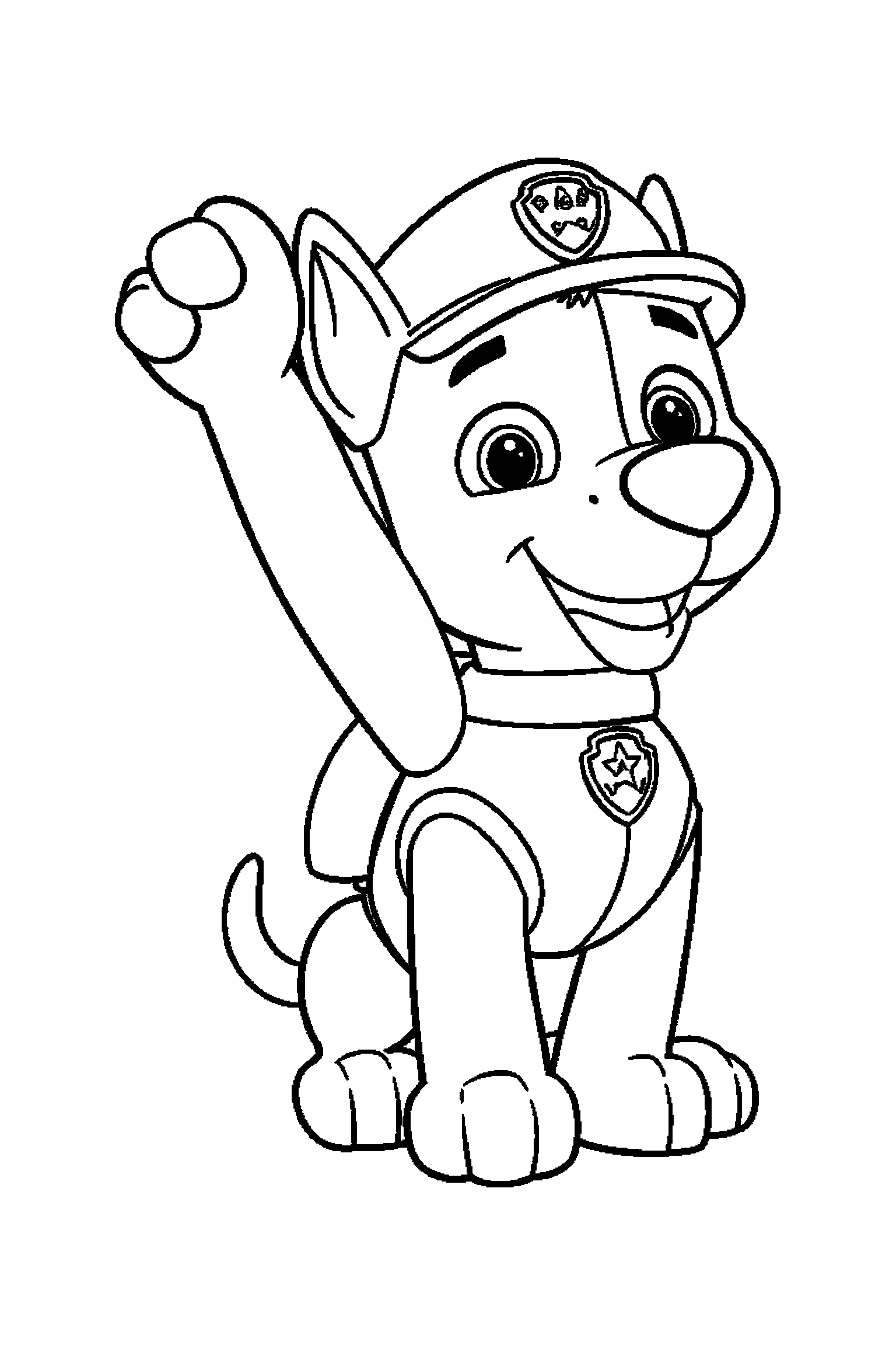 Coloriage Pat Patrouille gratuit à imprimer : Rocky qui lève le bras dans une pose anatomique claire