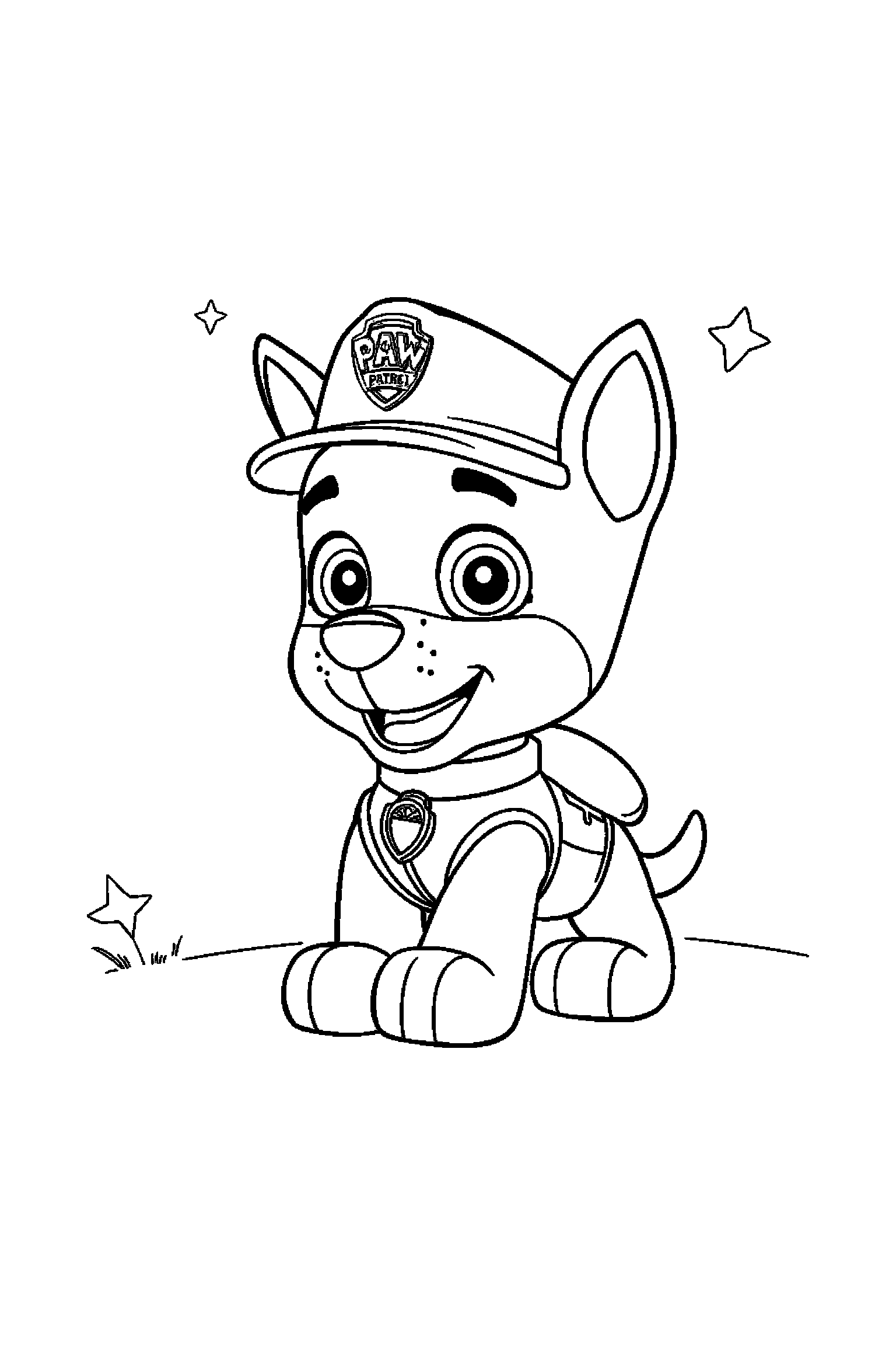 Coloriage Pat Patrouille gratuit à imprimer : Chase qui regarde un talkie-walkie