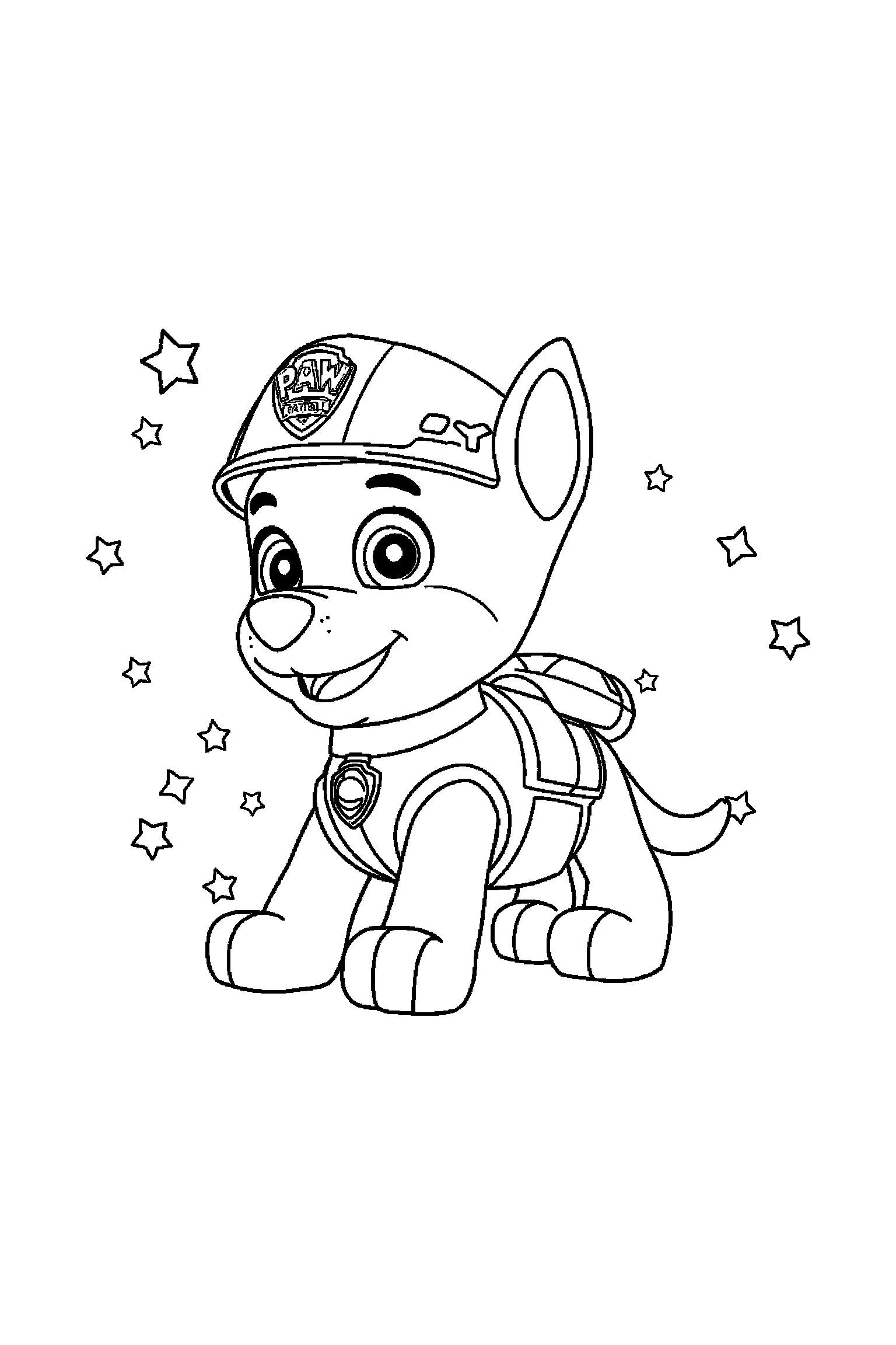 Coloriage Pat Patrouille gratuit à imprimer : Marcus avec un casque et des motifs étoiles
