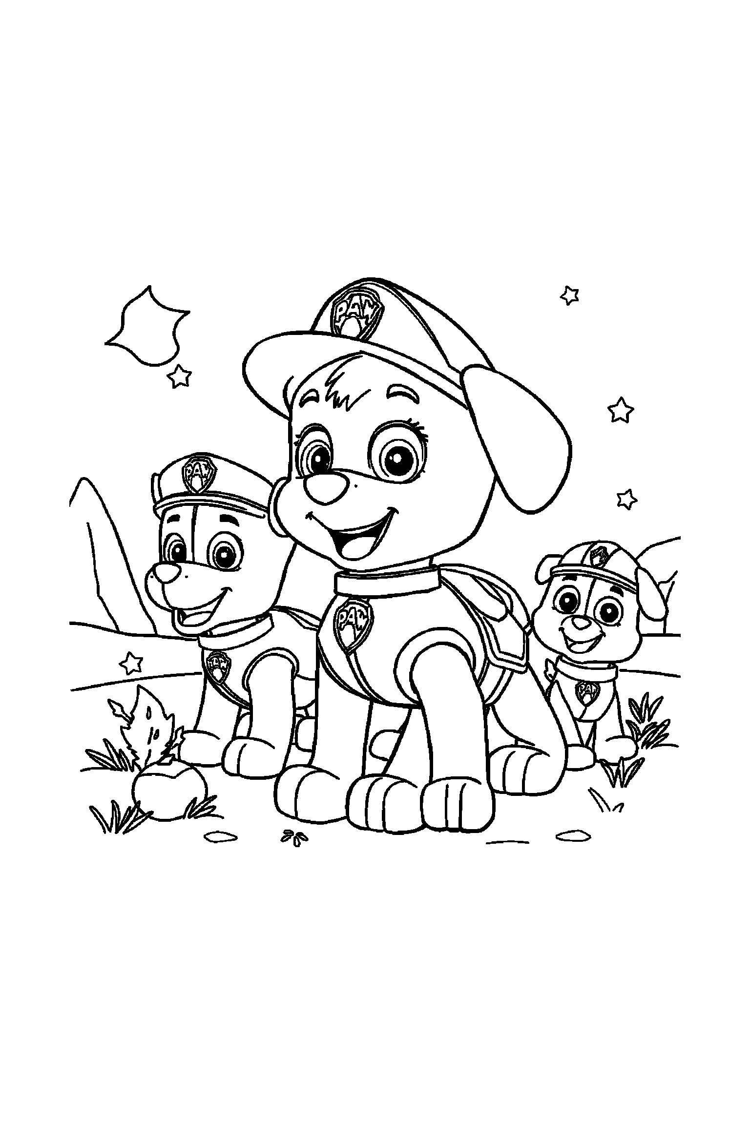 Coloriage Pat Patrouille gratuit à imprimer : Stella en petite scène d'aventure
