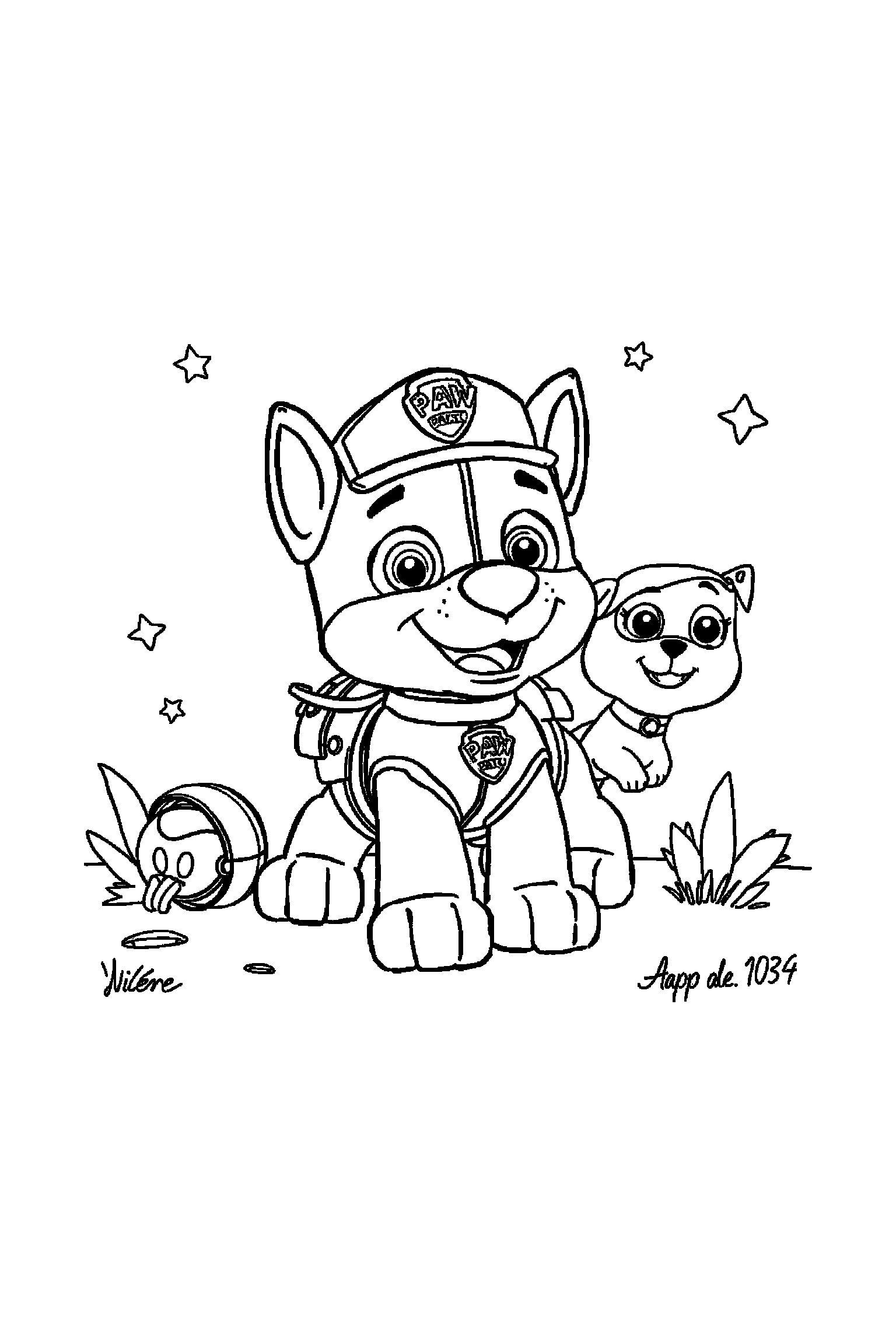 Coloriage Pat Patrouille gratuit à imprimer : Rocky avec deux accessoires à colorier