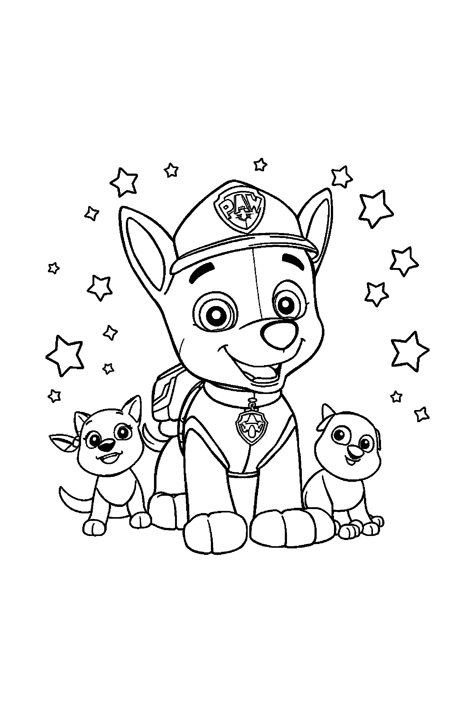 Coloriage Pat Patrouille gratuit à imprimer : Chase entouré par des motifs sirènes