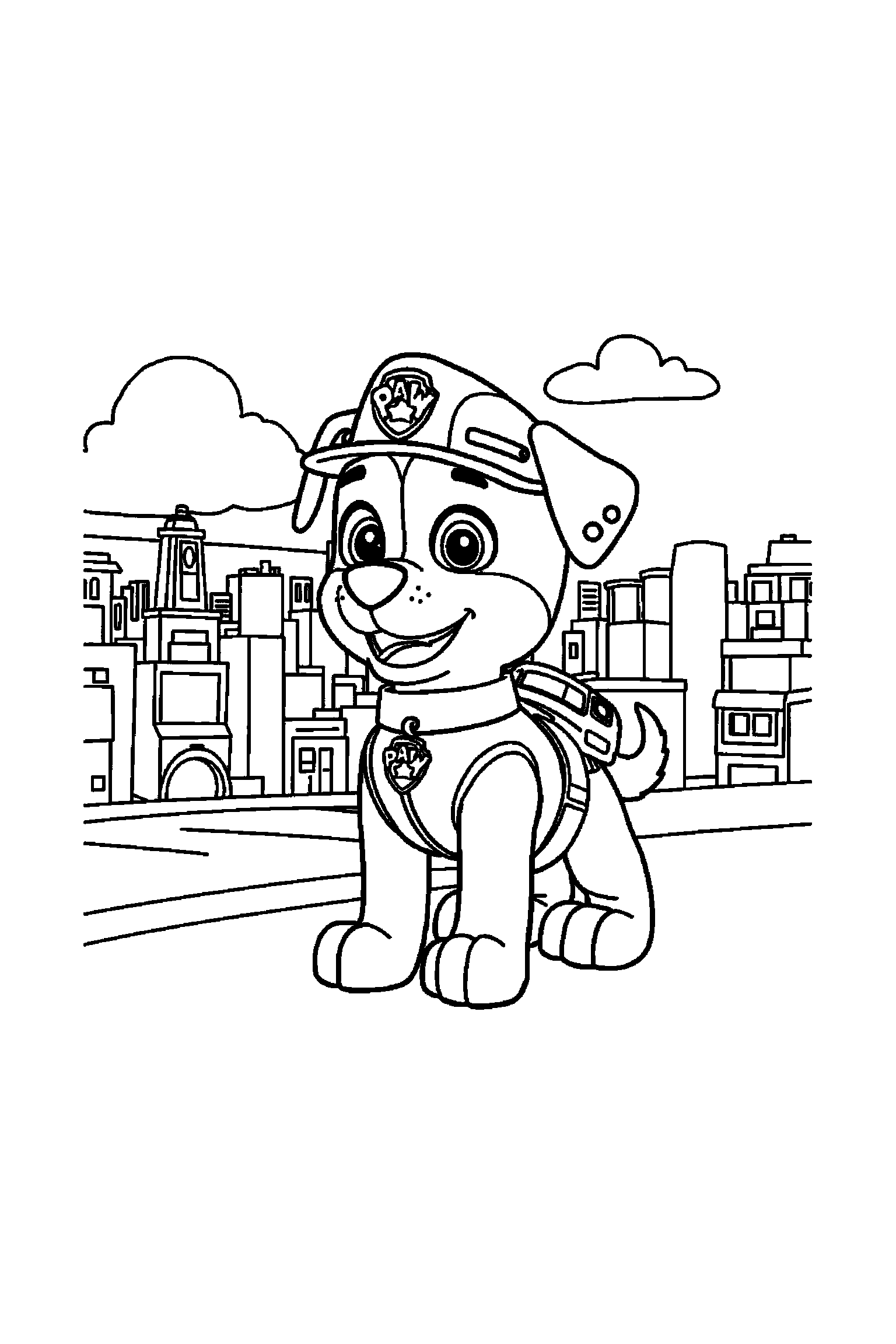 Coloriage Pat Patrouille gratuit à imprimer : Zuma en grand avec deux vagues simples