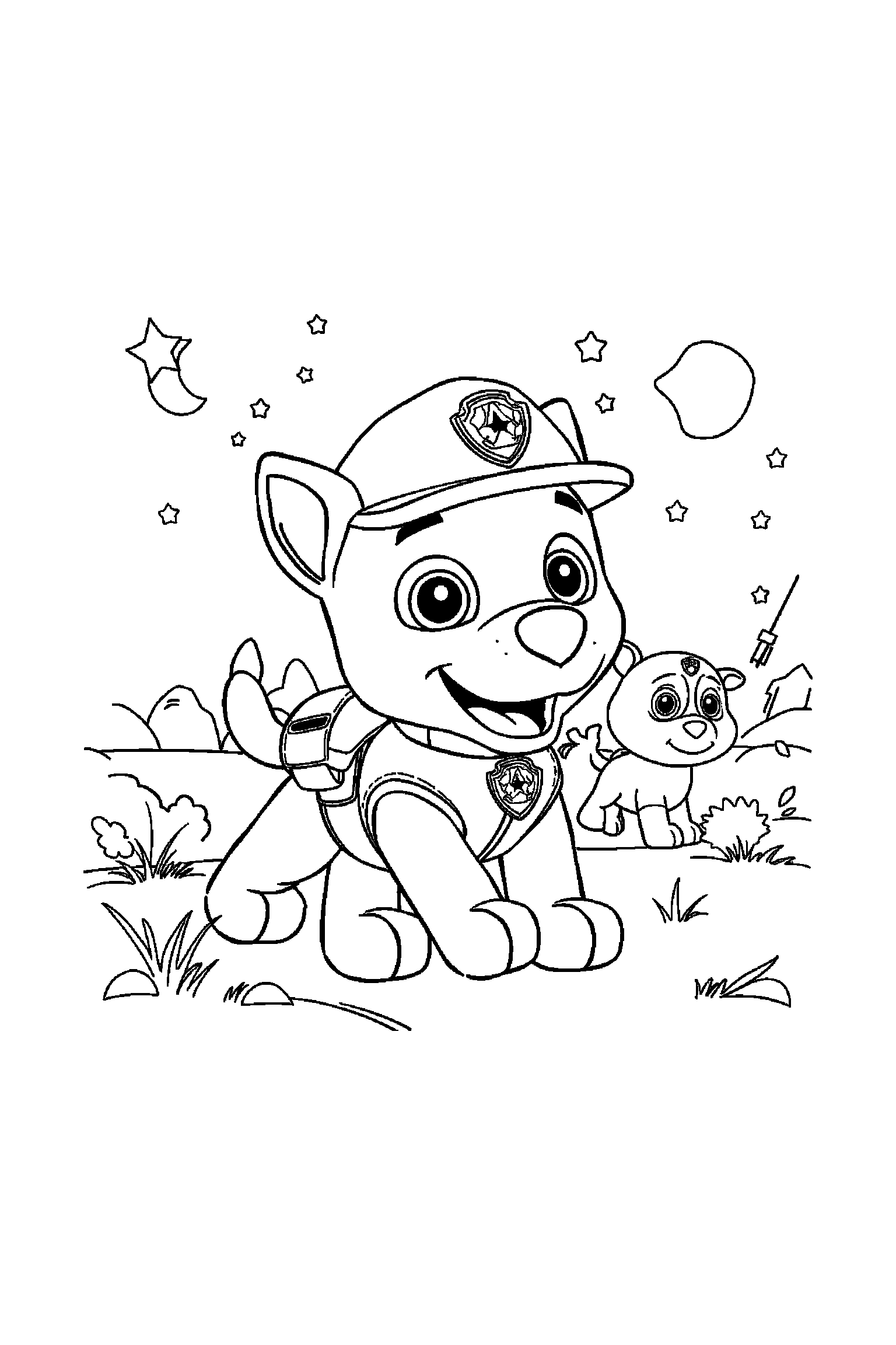 Coloriage Pat Patrouille gratuit à imprimer : Zuma en mouvement avec des lignes simples