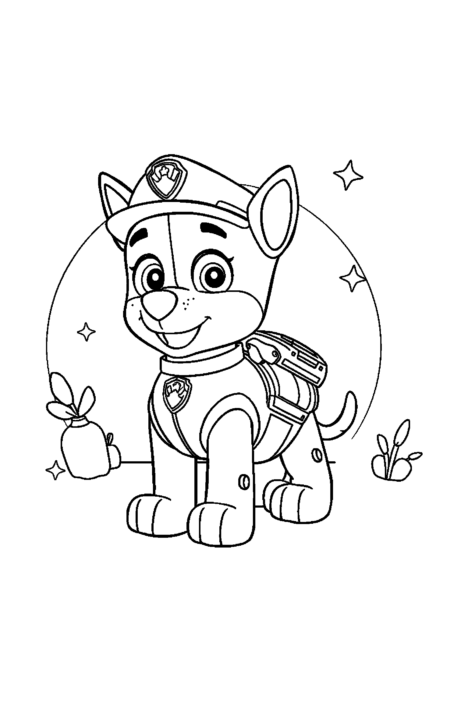 Coloriage Pat Patrouille gratuit à imprimer : Ryder dans un cadre décoratif léger