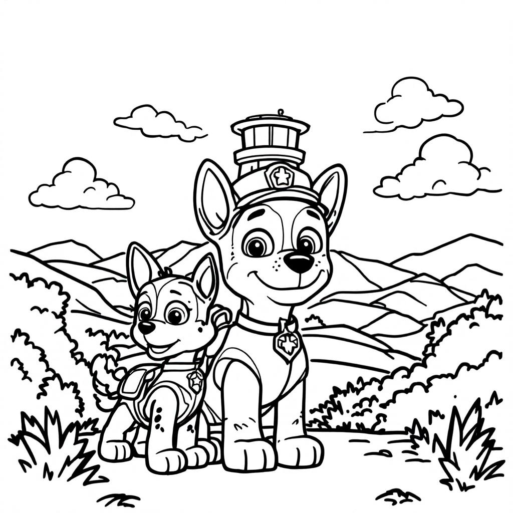 Coloriage Pat Patrouille gratuit à imprimer : Chase avec son badge
