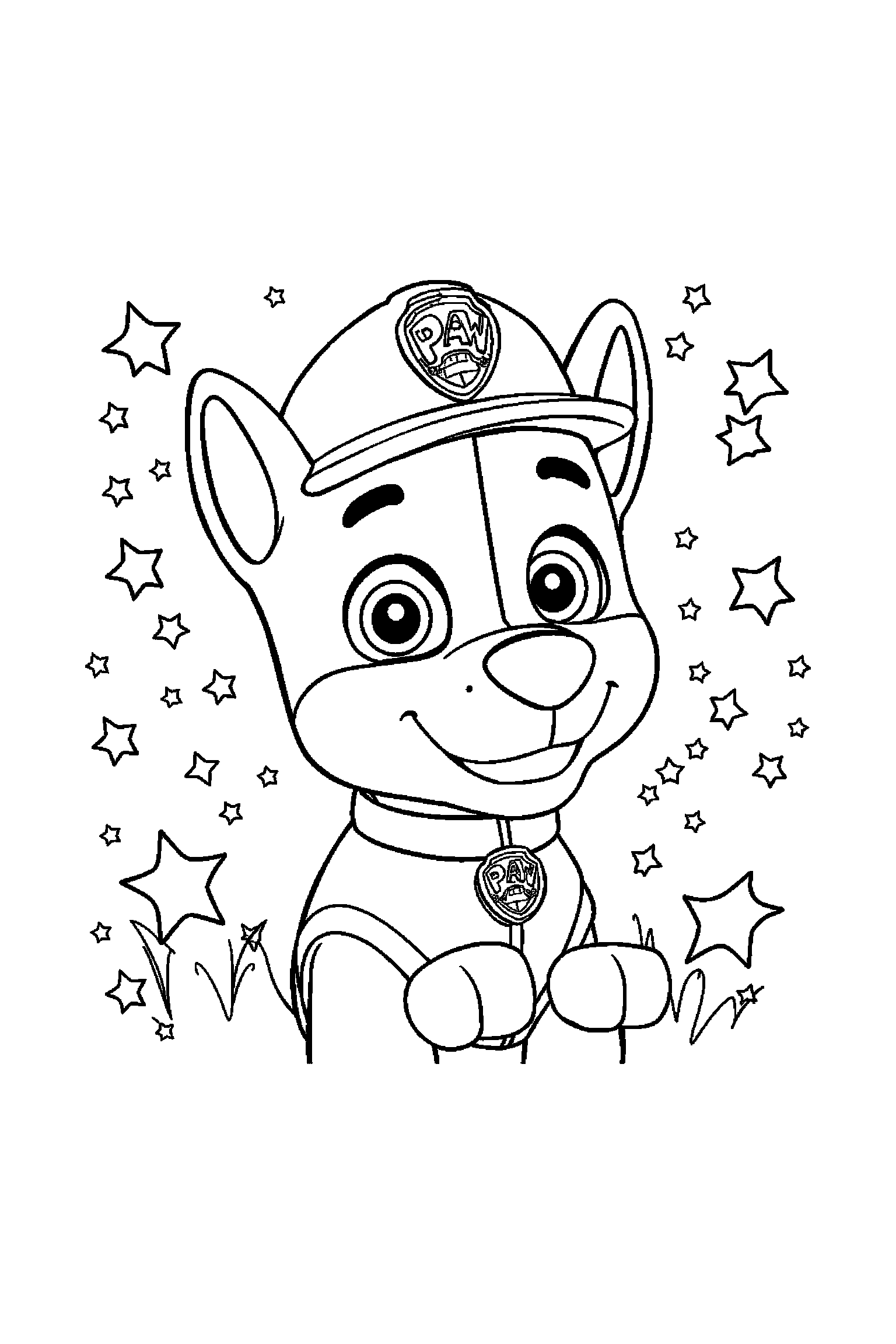 Coloriage Pat Patrouille gratuit à imprimer : portrait détaillé de Marcus avec motifs étoiles