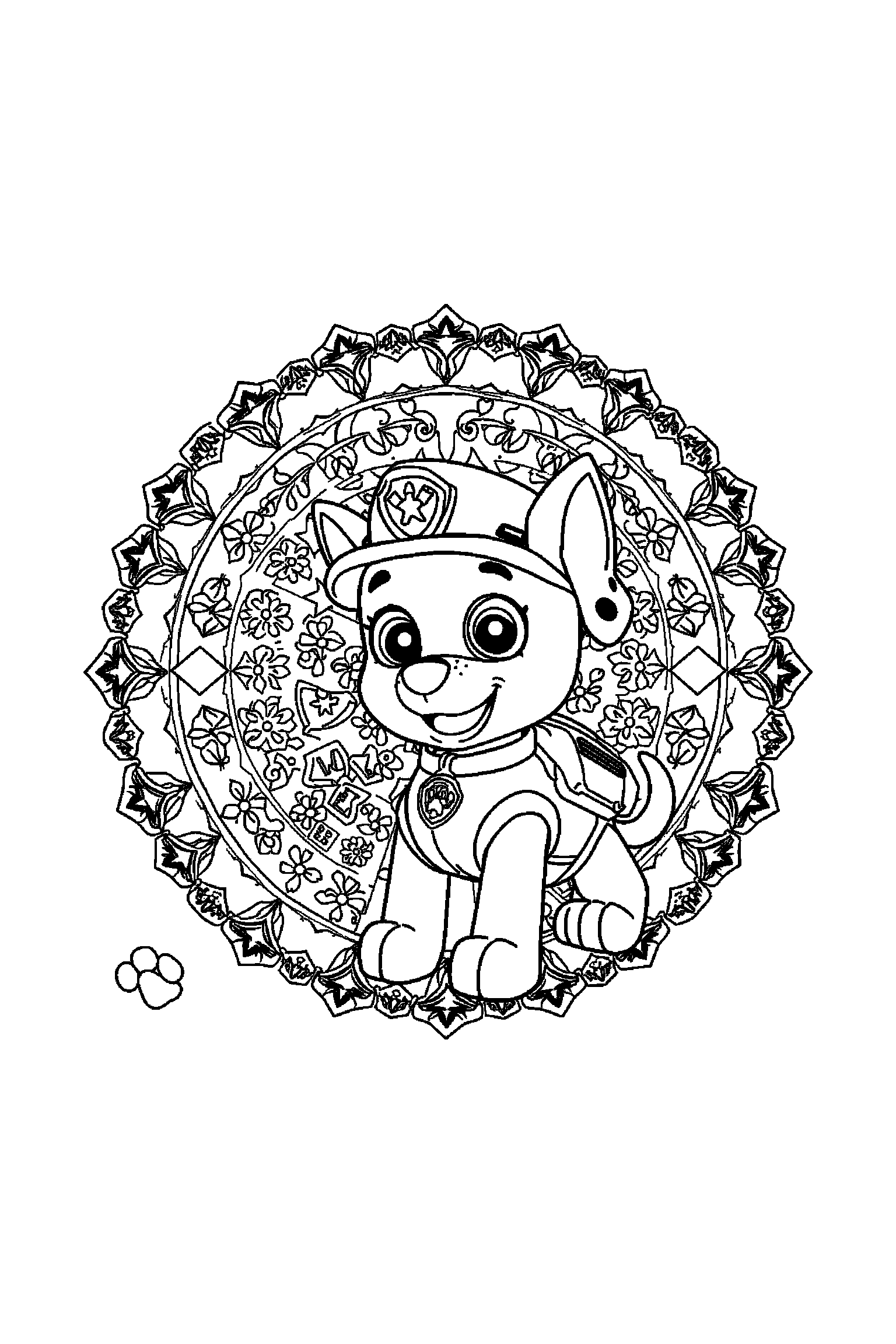 Coloriage Pat Patrouille gratuit à imprimer : scène verticale détaillée avec Ruben et un talkie-walkie