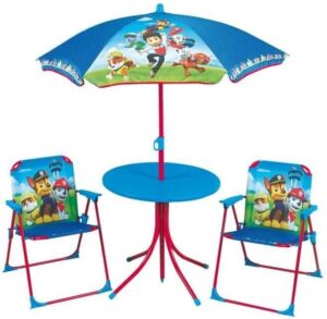 Salon de jardin Pat Patrouille avec table chaises et parasol