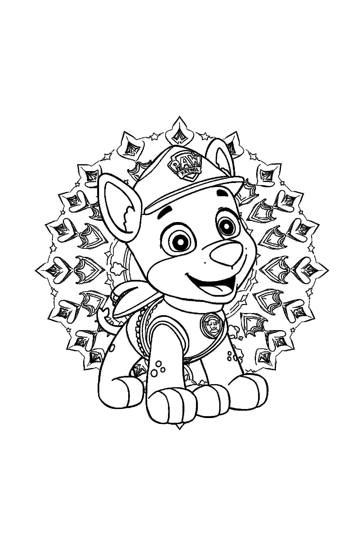 Coloriage Pat Patrouille gratuit à imprimer : poster A4 détaillé de Zuma avec mandala empreintes de pattes