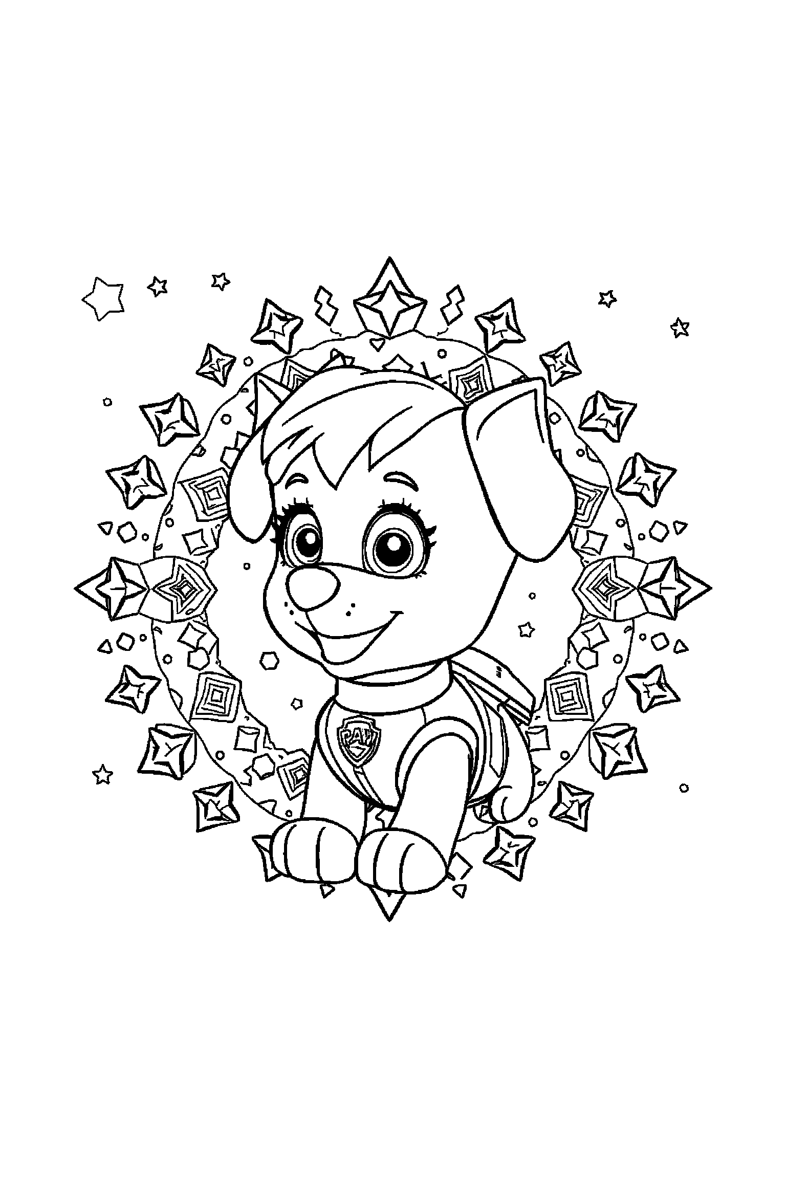 Coloriage Pat Patrouille gratuit à imprimer : grand coloriage détaillé de Stella avec nuages