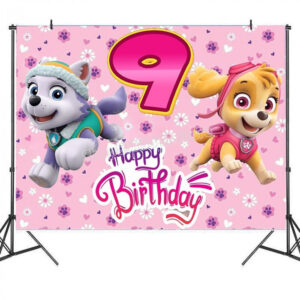Toile de fond anniversaire Pat Patrouille Stella et Everest 9 ans
