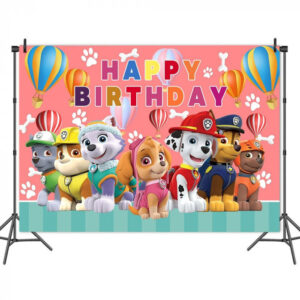 Toile de fond anniversaire Pat Patrouille montgolfières