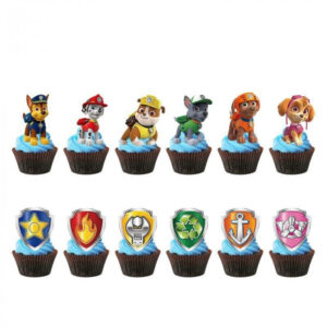Décoration gâteau Pat Patrouille - chiots et blasons 7 cm