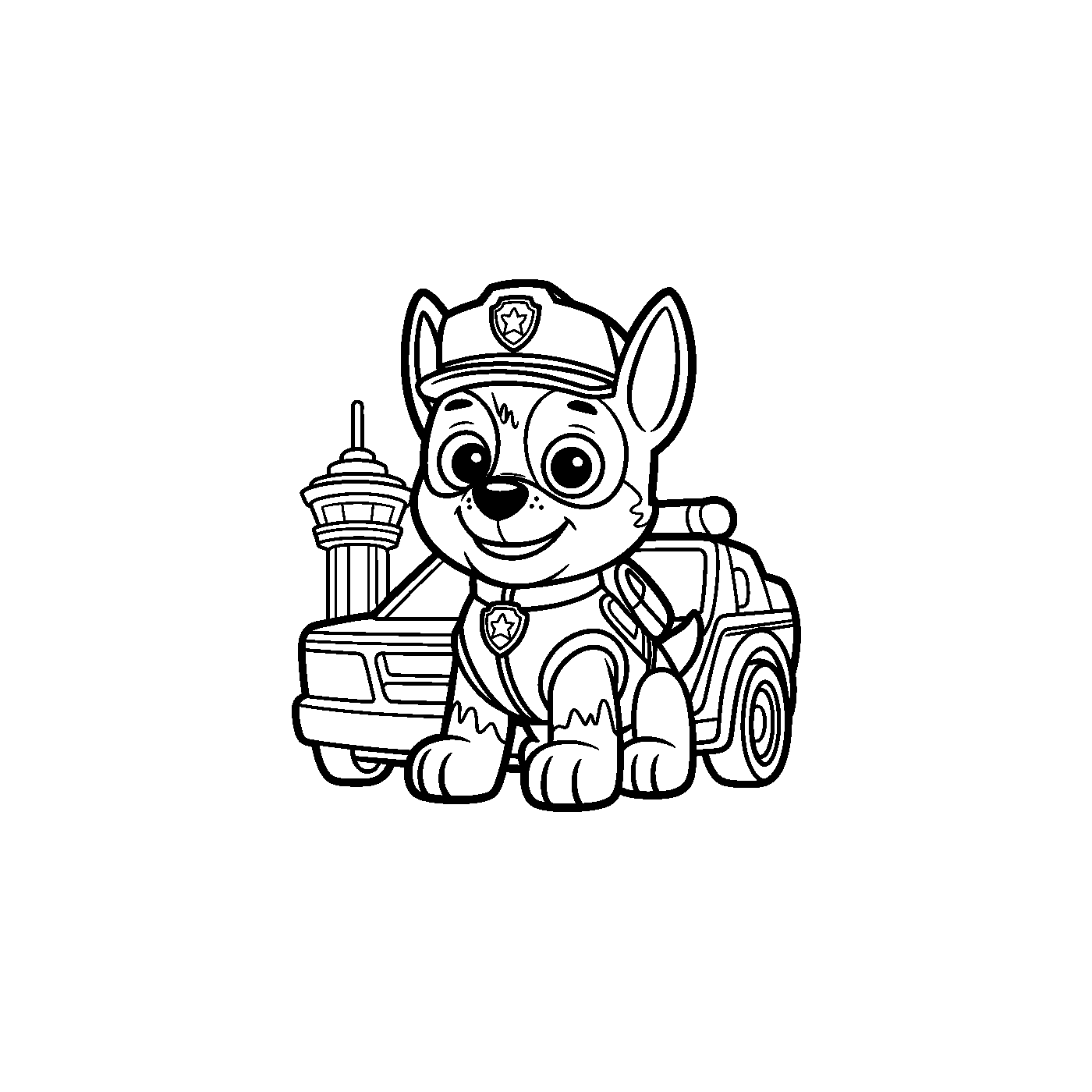 Coloriage Pat Patrouille gratuit à imprimer : chiot sauveteur avec casque